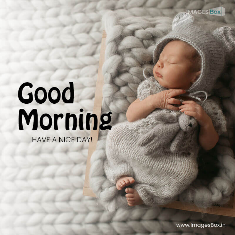 Good morning baby - tiny baby grey clothes sleeps woolen blanket 2023