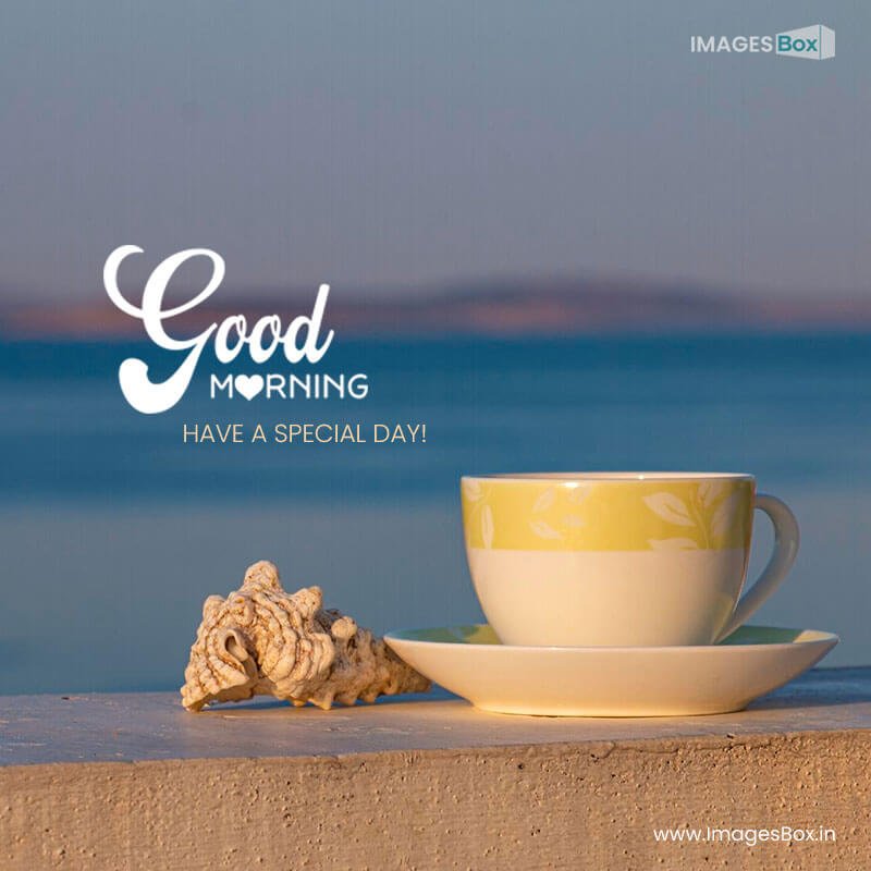 Good morning - cup morning hot coffee with seashell good morning 2023