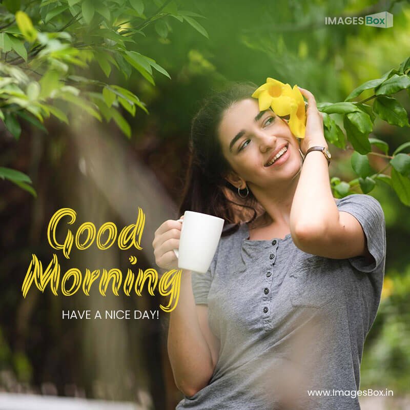 Good morning - young beautiful woman person are happy enjoy with coffee drink morning home 2023