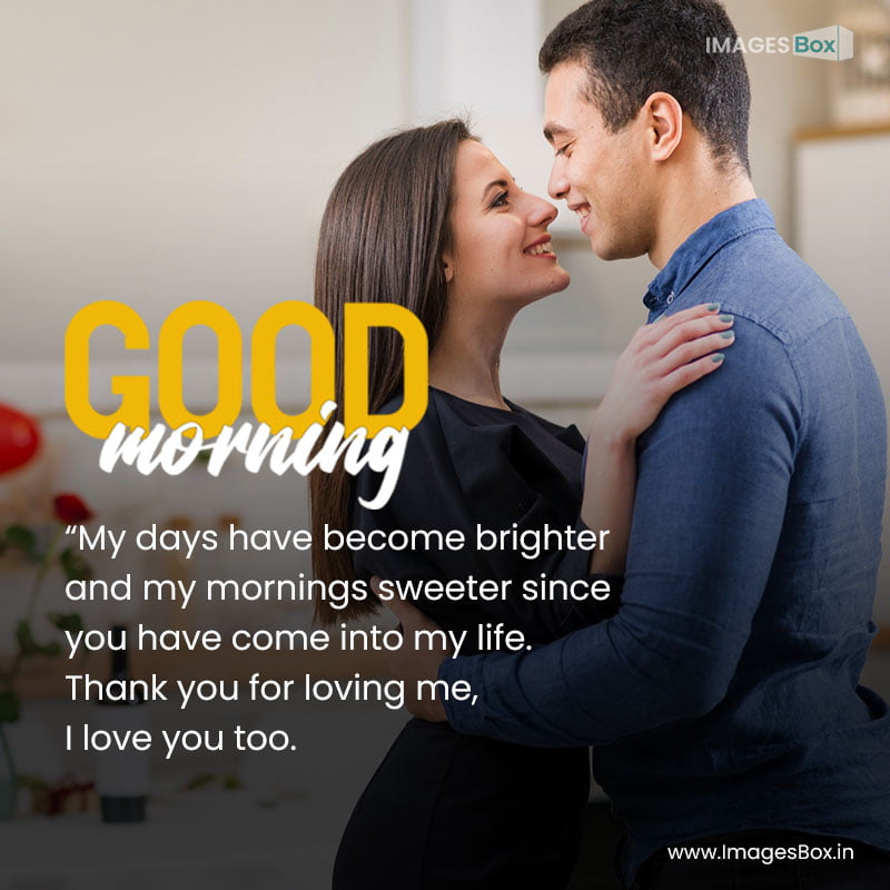 Romantic kiss good morning - smiley couple celebrating valentine s day with copy space 2023