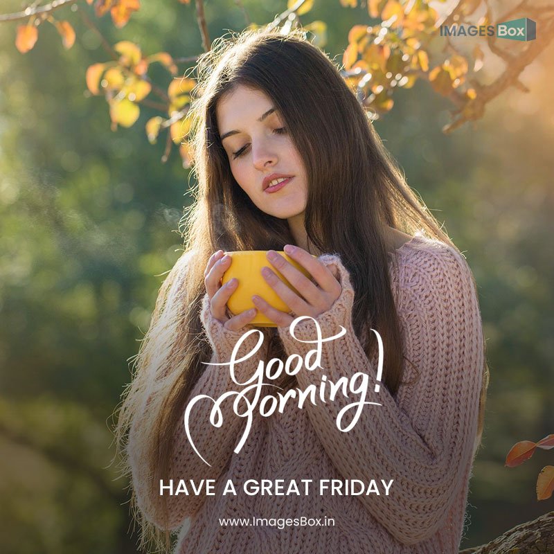 Friday good morning-autumn portrait girl with yellow cup 2023