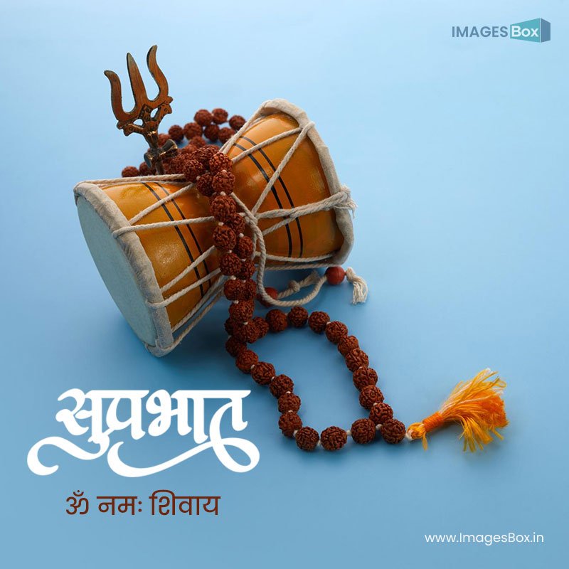 Good morning god hindi-shivaratri background with shivas trident pellet drum damroo musical instrument hindu festival 1 2023
