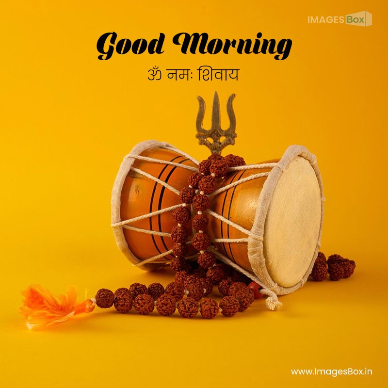 Good morning god-shivaratri background with shivas trident pellet drum damroo musical instrument hindu festival (1) 2023