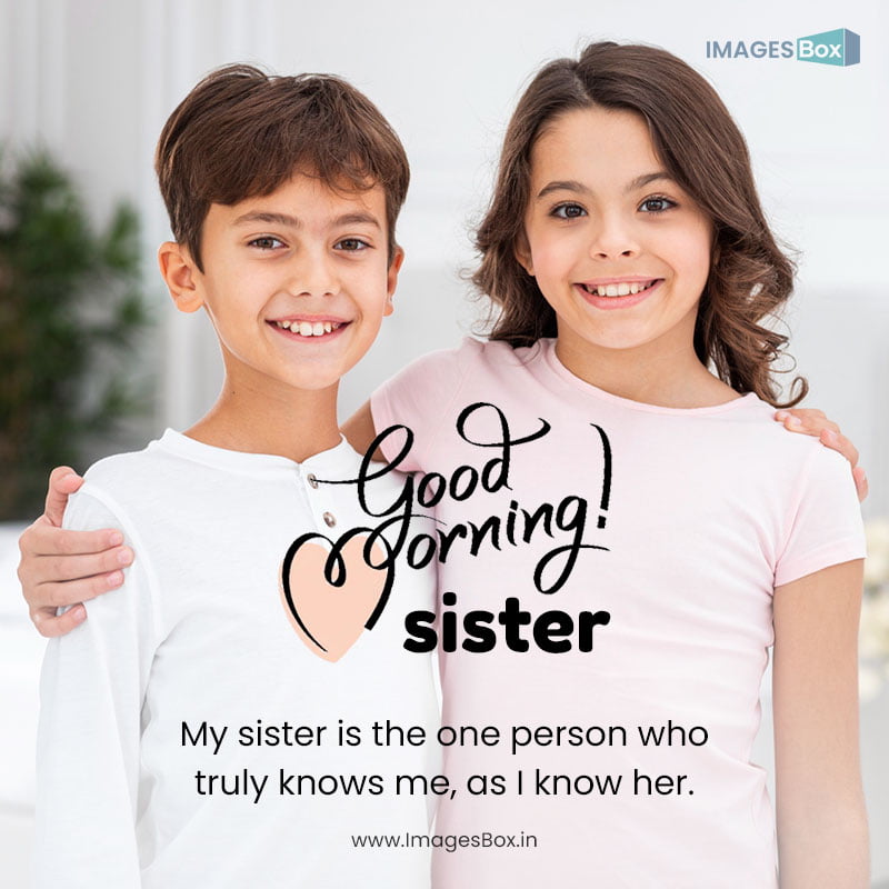 Good morning sister-front view siblings home hugging 2023