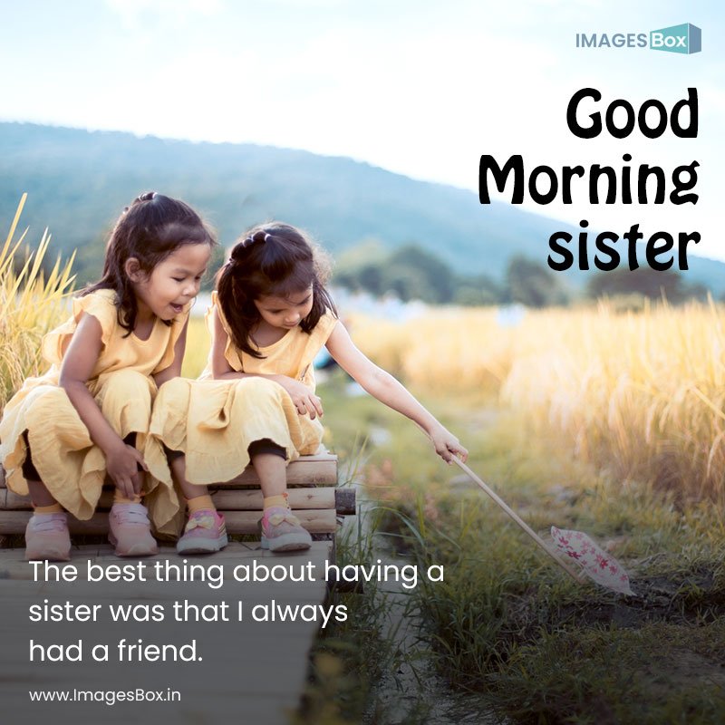 Good morning sister-two happy asian little child girls having fun play together sitting bamboo walkway 2023