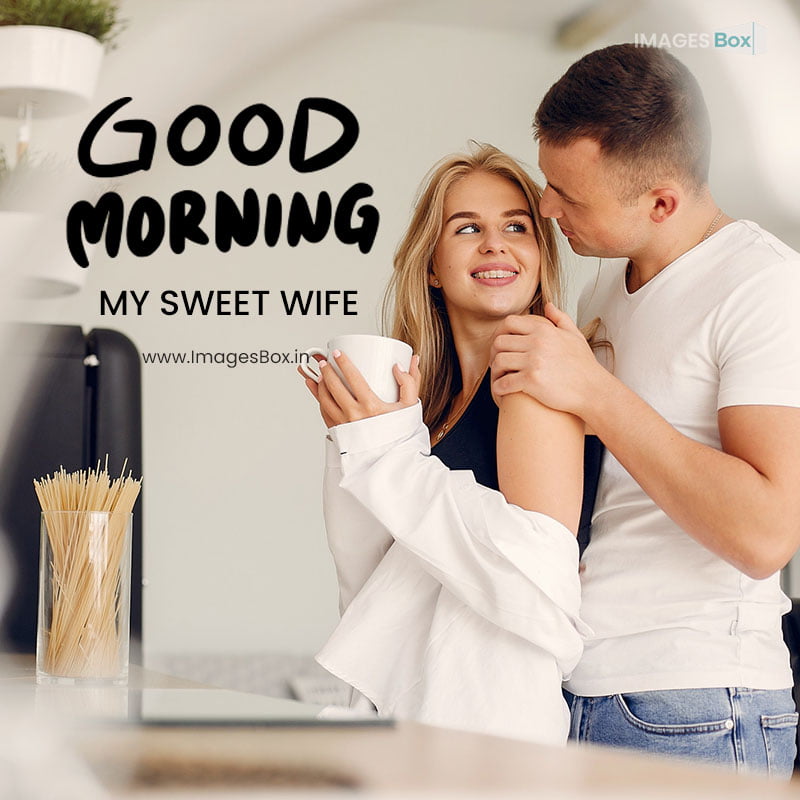 good morning wife-beautiful couple spend time kitchen 2023