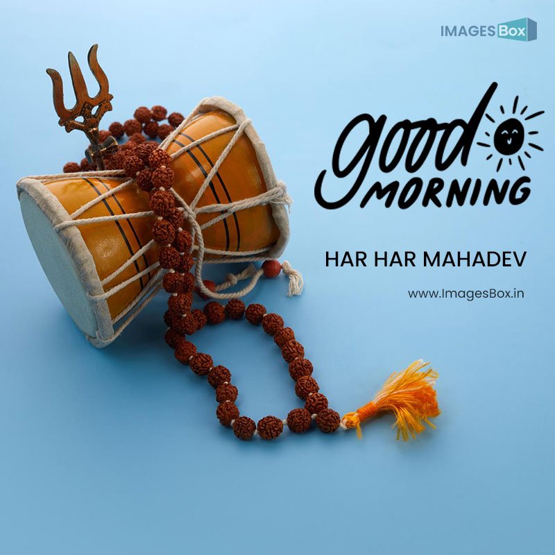 har har mahadev good morning-shivaratri background with shivas trident pellet drum damroo musical instrument hindu (2) 2023