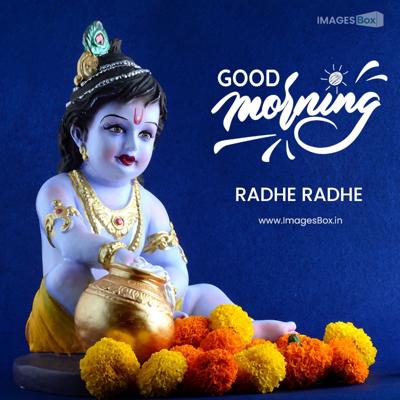 radhe radhe good morning-hindu god krishna blue surface 2023