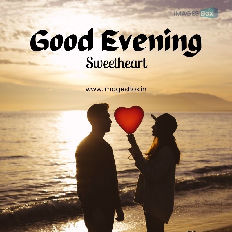 Couple with heart balloon sea shore evening-good evening heart images