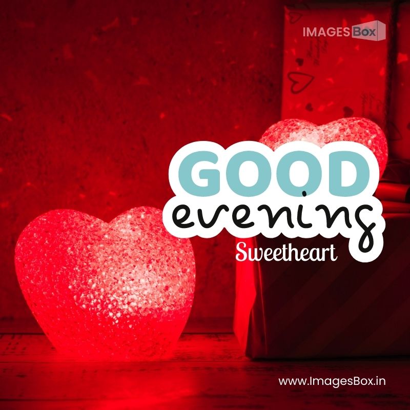 Illuminated lamps form hearts near gift boxesgood evening sweetheart images
