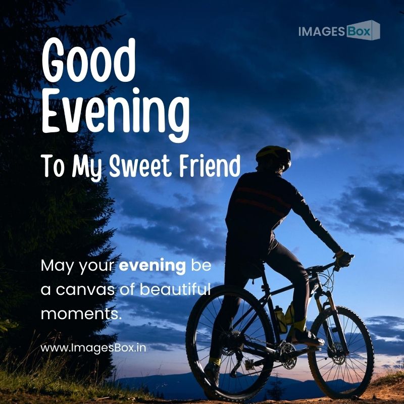 Male cyclist sitting bicycle beautiful night sky-good evening images for friends