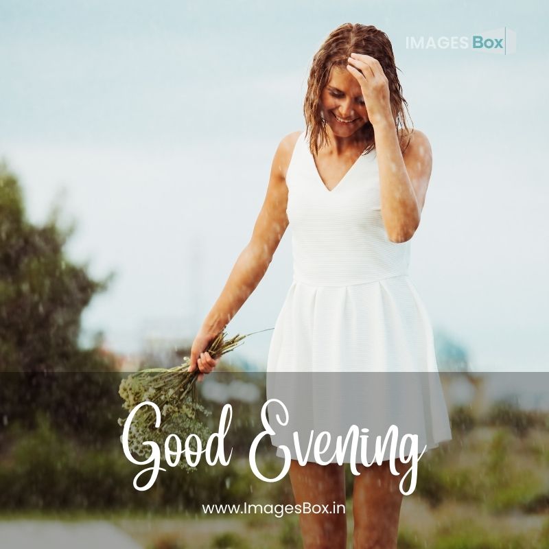White dress girl enjoy-good evening rainy images