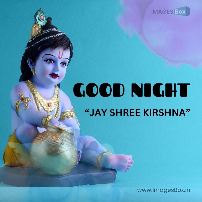 Hindu God Krishna on blue background-radha krishna good night image
