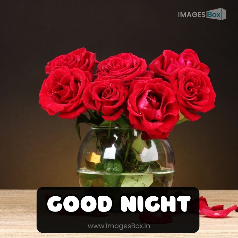 Beautiful Red Roses in Vase good night image