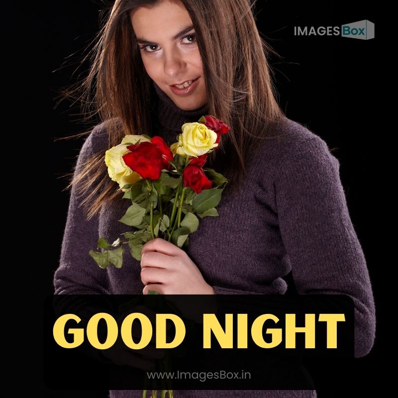 Girl and roses good night photo