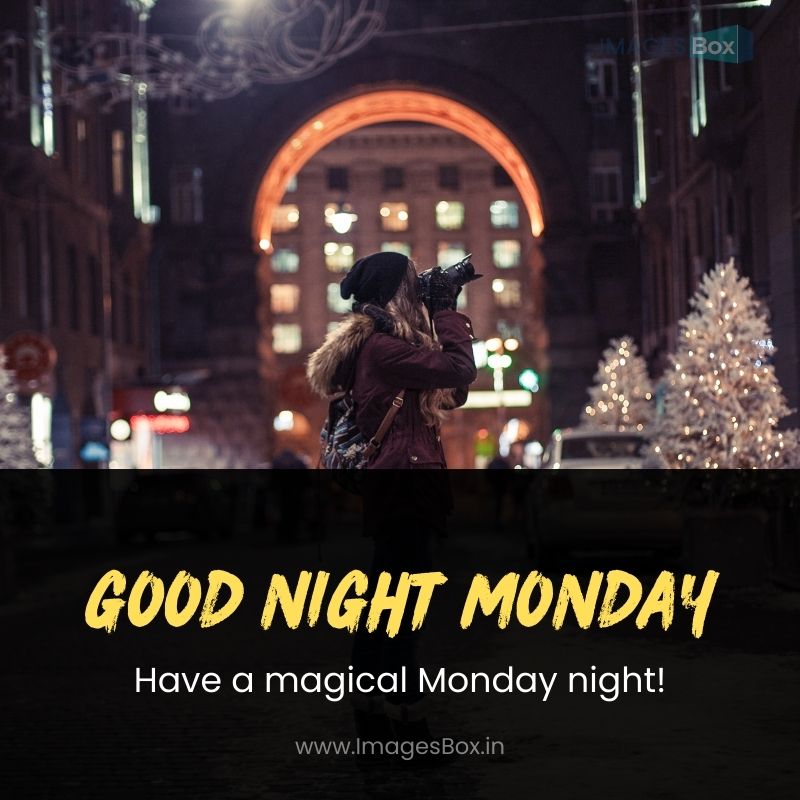 Hipster girl walking through the night city-good night monday images