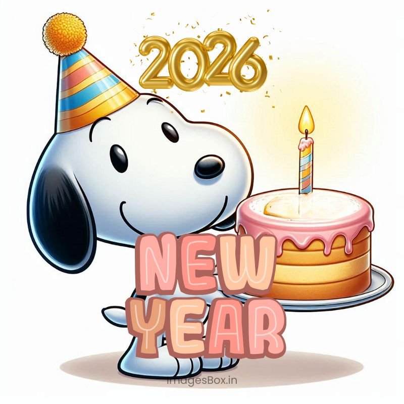 2026 snnooy with cake-Snoopy New Year